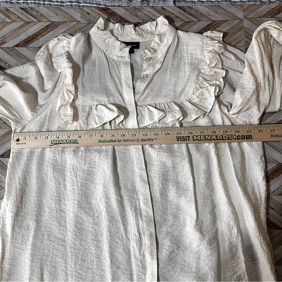 Who What Wear Long Sleeve Vintage Inspired Button Front Blouse Cream Ruffle - Picture 5 of 12